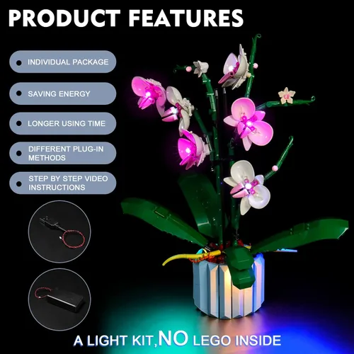 Vista 4 de BrickBling Solo Luz, Compatible con Lego 10311 Orquídea, Kit de Iluminación LED Compatible con Orquídea 10311 (Solo Luces, No Viene con Modelo)