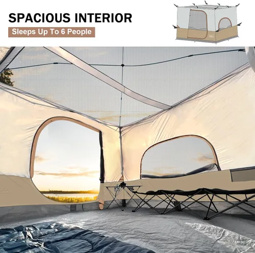 Vista 5 de KAMPKEEPER Tienda de campaña interior para toldo emergente, convierte el toldo de patas rectas de 10'x10' en una tienda de campaña–Techo Caqui