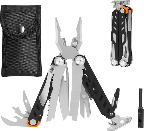 Vista 9 de HANSHI Llave Inglesa Ajustable Multiherramienta Martillo para Supervivencia, 16 en 1 Alicates Multiherramientas con Funda de Nylon, Navaja