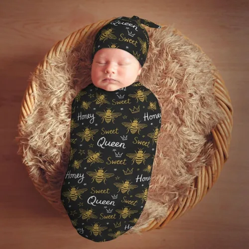 Vista 7 de Manta de bebé para recién nacido con gorro, saco de dormir suave para bebé, elástico y ajustable, mantas para recibir