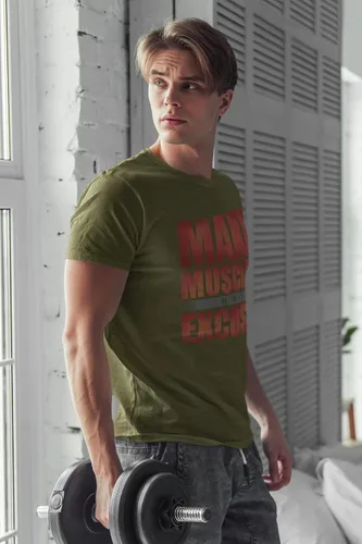 Vista 4 de Make Muscles Not Excuses Fitness for Men - Camiseta de gimnasio novedosa de material suave - Gráfico de gimnasio de entrenamiento - Amantes