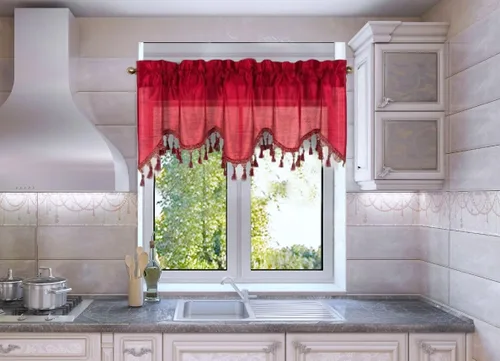 Vista 19 de Cenefa de cortina de ventana de cascada de seda sintética sólida con flecos de 55 x 18 pulgadas, ondulado (1, negro)