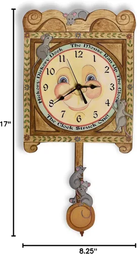 Vista 3 de Laughing Moon Hickory Dickory Dock - Reloj de pared con péndulo, hecho a mano en los Estados Unidos