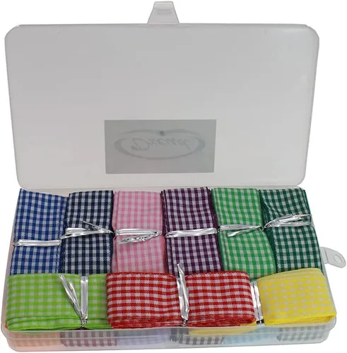 Vista 2 de Cinta de cuadros de 34 yardas, 17 colores, patrón a cuadros, borde tejido para envolver regalos, costura, lazos para el pelo (1 pulgada)