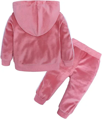Vista 2 de MYGBCPJS Conjunto deportivo de 2 piezas de sudadera de terciopelo para niña pequeña