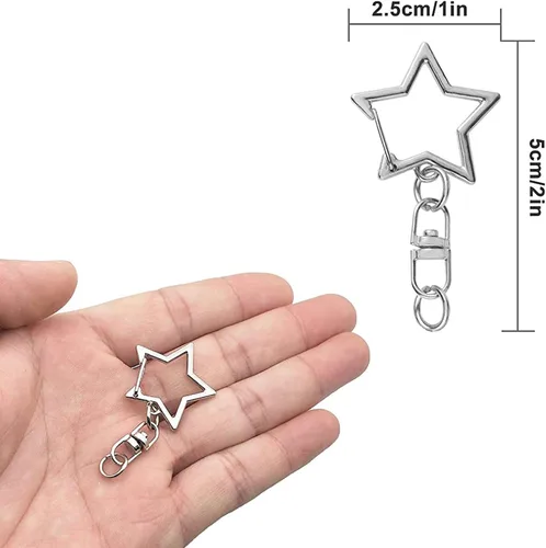 Vista 6 de 60 piezas de clip de llavero con resorte en forma de estrella, cierre giratorio de metal con hebilla colgante de cadena con conector de anillo