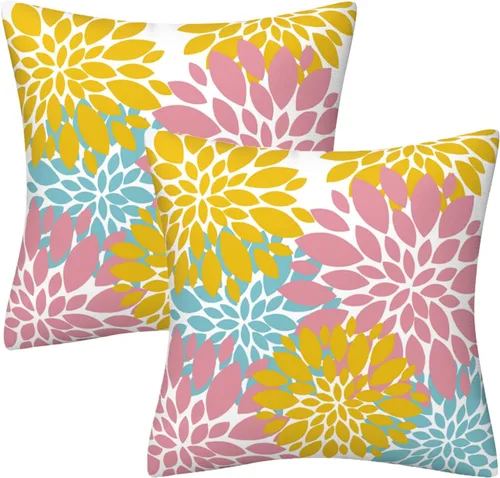 Vista 22 de Juego de 2 fundas de almohada decorativas de dalia azul marino, rojo, gris, dalia floral, para interiores y exteriores, funda de almohada de Floral 1