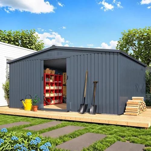 Vista 42 de AECOJOY Cobertizo de almacenamiento de metal para exteriores de 3 x 5 pies, cobertizo de herramientas de jardín resistente con puerta de gran