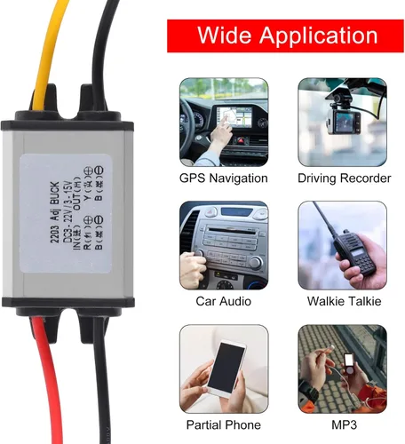 Vista 7 de Regulador de voltaje DC Buck Convertidor de voltaje DC 8-22V a 3-15V 5V 12V 3A módulo reductor impermeable convertidor de corriente de coche CC