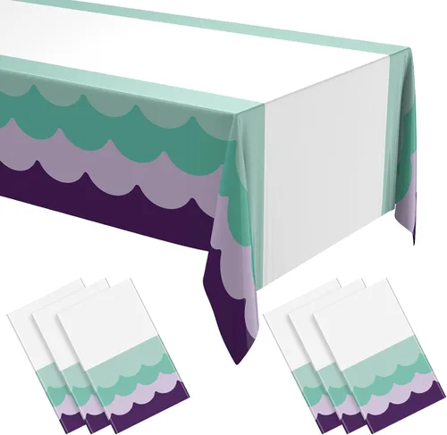 Vista 8 de Irenare 6 manteles con temática de olas del océano de 87 x 108 pulgadas, color azul, rectangular, de plástico, con estampado de agua, mantel