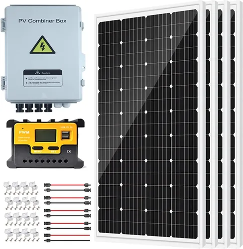 Vista 9 de Kit de panel solar de 480 W con batería e inversor Sistema solar completo de 12 V: 4 paneles solares de 120 W e inversor de corriente de 1000 W
