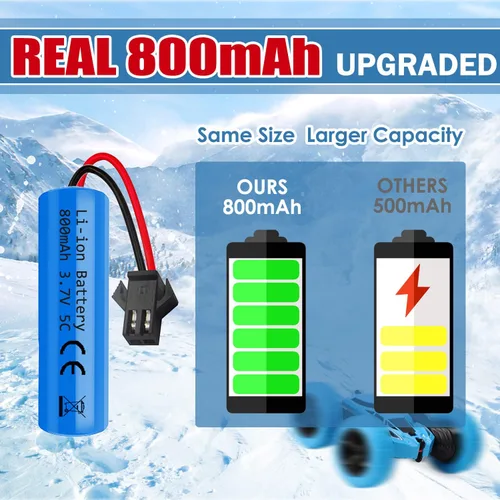 Vista 2 de Paquete de 2 baterías de iones de litio de 3.7 V 800 mAh con cargadores USB, enchufe SM-2P, batería recargable RC compatible con autos de control
