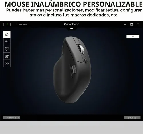 Vista 6 de Keychron M6 - Ratón óptico inalámbrico para juegos, 8000Hz Tri-Mode 2.4 GHz/Bluetooth 5.3/cableado, sensor PixArt 3950, 30000 DPI, rueda magnética