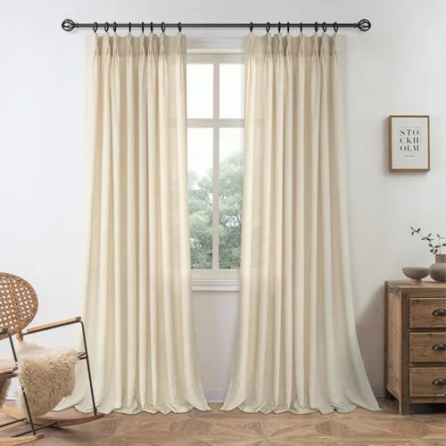 Vista 11 de DriftAway Cortinas plisadas de lino semitransparentes con textura de casa de campo sólidas y rústicas modernas para sala de estar y dormitorio, 2