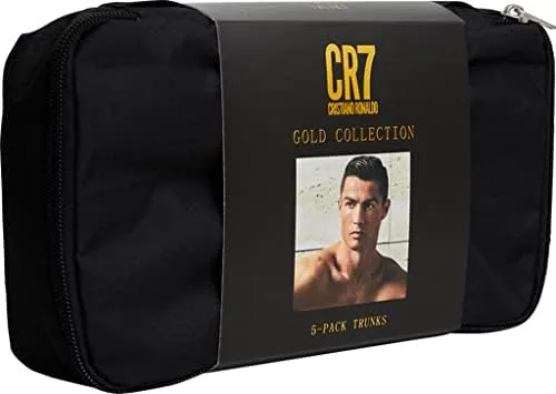 Vista 5 de CR7 Traje de baño para hombre, 5 unidades en bolsa de viaje con cremallera negro y dorado, Negro, Dorado, XXL