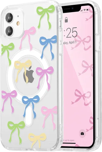 Vista 103 de UEEBAI - Funda magnética para iPhone 11, diseño de lazo, compatible con MagSafe, funda transparente delgada inalámbrica, antiamarilleo, a prueba