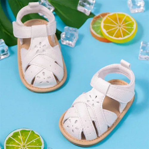 Vista 22 de Meckior Sandalias de verano con punta abierta y suave de piel sintética para bebés y niñas pequeñas