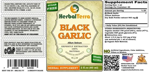 Vista 2 de Herbal Terra LLC Extracto líquido de bulbo seco de ajo negro (Allium Sativum), certificado orgánico, 2 onzas