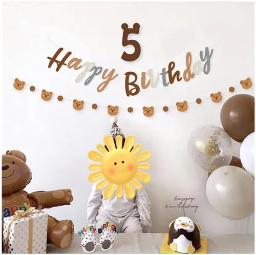 Vista 9 de Cartel de feliz cumpleaños con tema de oso con lindo cartel de oso, decoración de banderines para fiesta de cumpleaños, suministros para fiesta