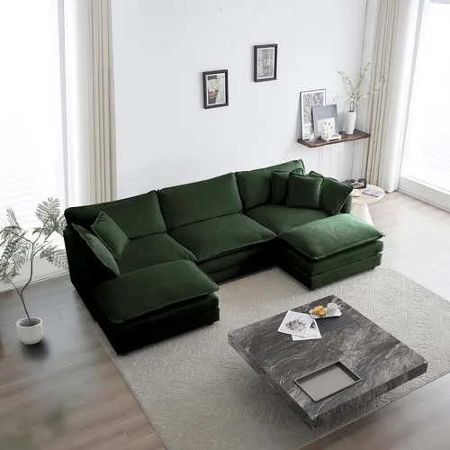 Vista 2 de Sofá modular en forma de U con reposapiés reversible, sofá modular de 5 plazas, sofá esquinero convertible, moderno y minimalista en forma de L