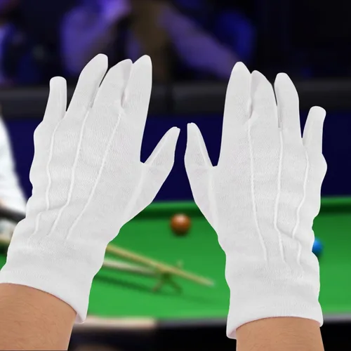 Vista 7 de Guantes profesionales de árbitro de competición de billar, 1 par blanco transpirable de mezcla de algodón y poliéster, guantes deportivos elásticos