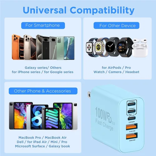 Vista 7 de QZIIW Bloque de cargador rápido de pared USB C, bloque de carga rápida tipo Azul