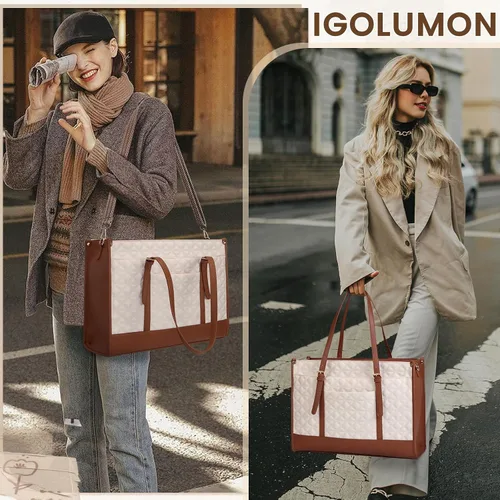 Vista 6 de IGOLUMON Bolsa para Laptop para Mujeres de 15.6 Pulgadas de Cuero Vegano Bolsa de Trabajo Tipo Tote Acolchada Maletín para Mujeres Bolsas de Laptop