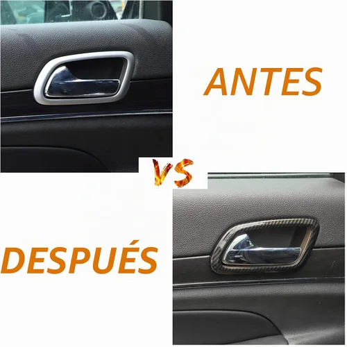 Vista 5 de JeCar Anillo de decoración de manija de puerta interior ABS cubierta interior para Grand Cherokee WK2 2011-2020, textura de fibra de carbono