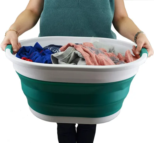 Vista 7 de SAMMART Cesta de lavandería de plástico plegable de 32L (8.4 galones) - Contenedor/organizador de almacenamiento plegable - Tina de lavado portátil