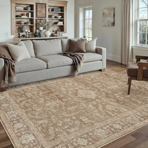 Vista 89 de PureCozy Alfombra de área beige de 2 x 3 pulgadas, lavable, vintage, pequeña, para entrada, cocina, suave, retro, floral, de pelo bajo, tapete
