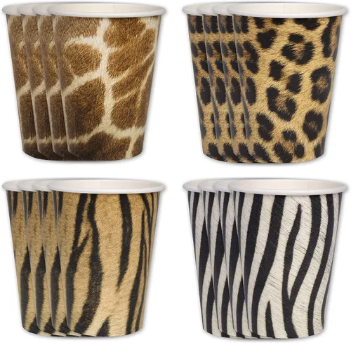 Vista 4 de Havercamp Vasos de fiesta Jungle Safari (16 tazas). Vasos de papel grandes de 12 onzas. Auténtico, foto-realista estampado de animales de la selva.