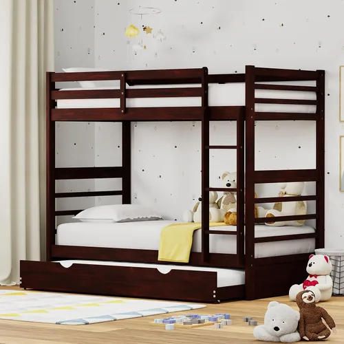 Vista 16 de Glenwillow Home Litera Plana de madera maciza individual sobre cama matrimonial, color espresso