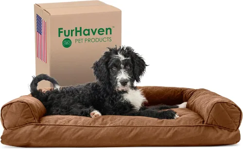 Vista 18 de Furhaven - Cama para perros, cojín de almohada tradicional sofá y colchón de espuma rectangular terapéutico de lujo con funda extraíble para perros