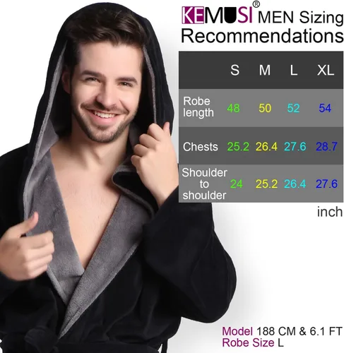 Vista 2 de KEMUSI Bata de baño con capucha para hombre, suave y de longitud completa, cómodo camisón cálido de longitud completa