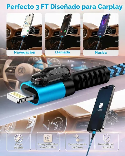 Vista 2 de Cable cargador para iPhone 14 13 12 11 Pro Max XS XR X SE, iPad