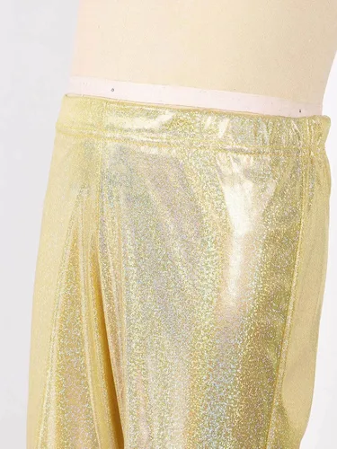 Vista 6 de Agoky Pantalones de baile de lentejuelas brillantes para niñas y niñas, pantalones acampanados de pierna ancha, pantalones acampanados para hip hop