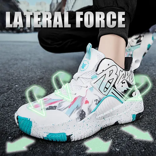 Vista 4 de Promenie Zapatos de baloncesto para hombre, antideslizantes, transpirables, para exteriores, zapatos de entrenamiento de graffiti de moda