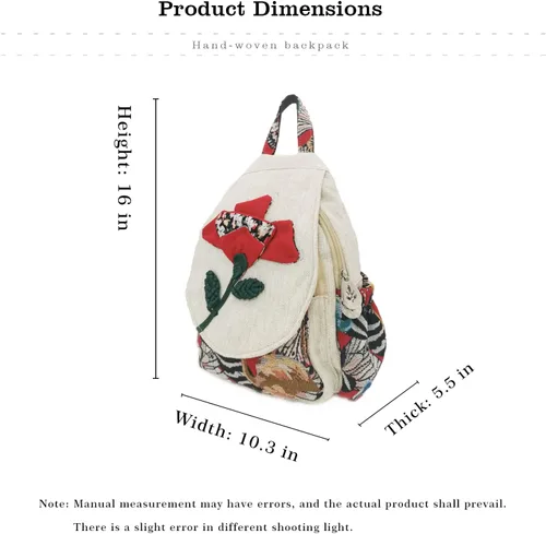 Vista 44 de HUANGGUOSHU Mochila de algodón tejida de algodón bohemio con bordado de lona estilo bohemio con múltiples bolsillos retro linda mochila cartera