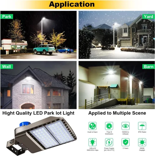 Vista 5 de Luz LED para Estacionamiento de 200W 28000LM Brillante del Anochecer al Amanecer Reflectores Exteriores con Soporte de Yugo de Pared Trunnion 5500K