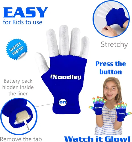 Vista 8 de The Noodley Guantes con luz LED para niños, juguetes, juegos al aire libre, para niños y niñas, disfraz oscuro con autismo, niños, adolescentes