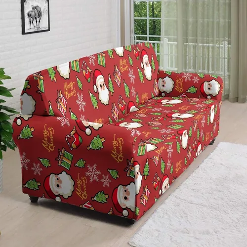 Vista 6 de GIFTPUZZ Funda de sofá roja navideña, protector de sofá con parte inferior elástica para sala de estar, dormitorio y decoración de oficina, elegante