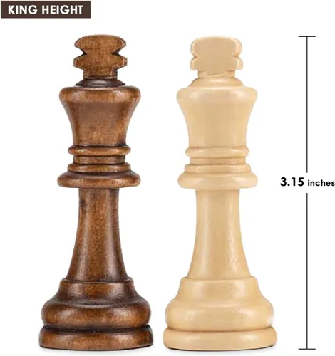 Vista 5 de AMEROUS Piezas de ajedrez de madera solamente, piezas de ajedrez de madera estilo Staunton con rey de 3.15 pulgadas, bolsa de almacenamiento, caja