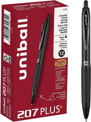 Vista 18 de Uniball Signo - Bolígrafo de gel retráctil, mediano de 0.028 in, tinta azul, barril con detalles azul/metálico, docena (paquete de 12)