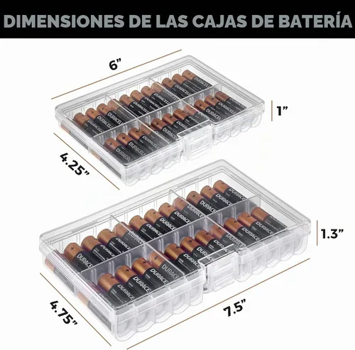 Vista 4 de GlossyEnd Juego de 4 cajas de almacenamiento de baterías AA y dos AAA, soporte para almacenamiento de batería con probador, transparente. Cada