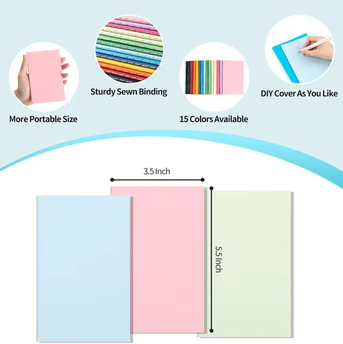 Vista 2 de Paquete de 150 mini cuadernos coloridos de bolsillo en blanco, diarios a granel, cuadernos pequeños de 3.5 x 5.5, 30 hojas/60 páginas, mini