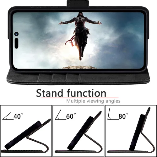 Vista 7 de DuckSky Funda tipo cartera de piel auténtica para iPhone 14 Pro Max de 6.7 pulgadas. Bloqueo RFID. 4 tarjeteros de crédito. 【Cuero auténtico】 Funda