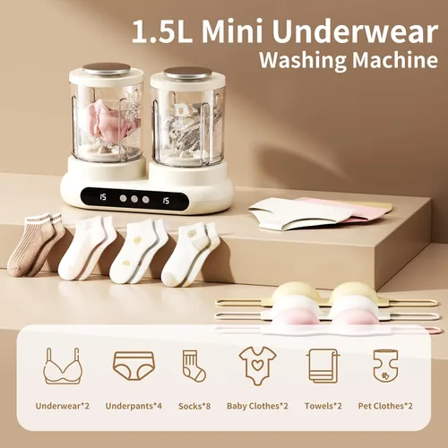 Vista 6 de Lavadora de ropa interior, un mini modelo portátil con diseño desmontable de doble tina. Admite limpieza profunda separada para ropa de bebé. Esta