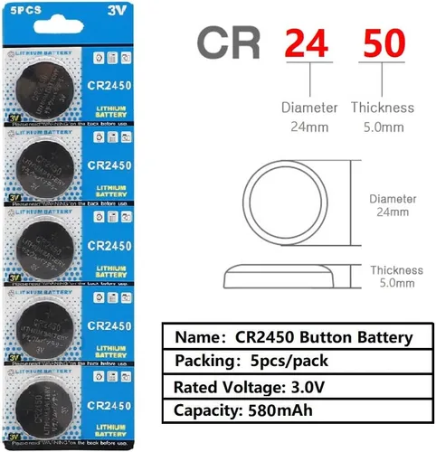 Vista 4 de 10 unids CR2450 batería 550mAh 3V CR2450 KCR2450 5029LC LM2450 CR2450H pilas de botón para juguete velas sin llama reloj
