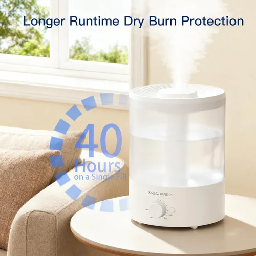 Vista 7 de MegaWise Humidificador ultrasónico de niebla fría Funcionamiento silencioso, llenado superior, apagado automático Ideal para dormitorio
