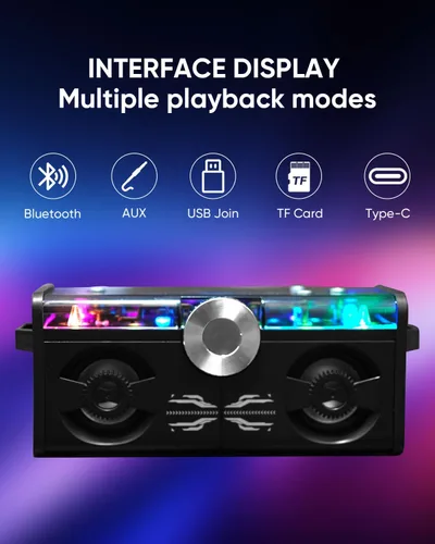 Vista 6 de Cyberpunk Altavoz Bluetooth, Mini Mecha con luz RGB Bluetooth inalámbrico 5.0, altavoz de escritorio, regalo para niños jugadores Perspectiva